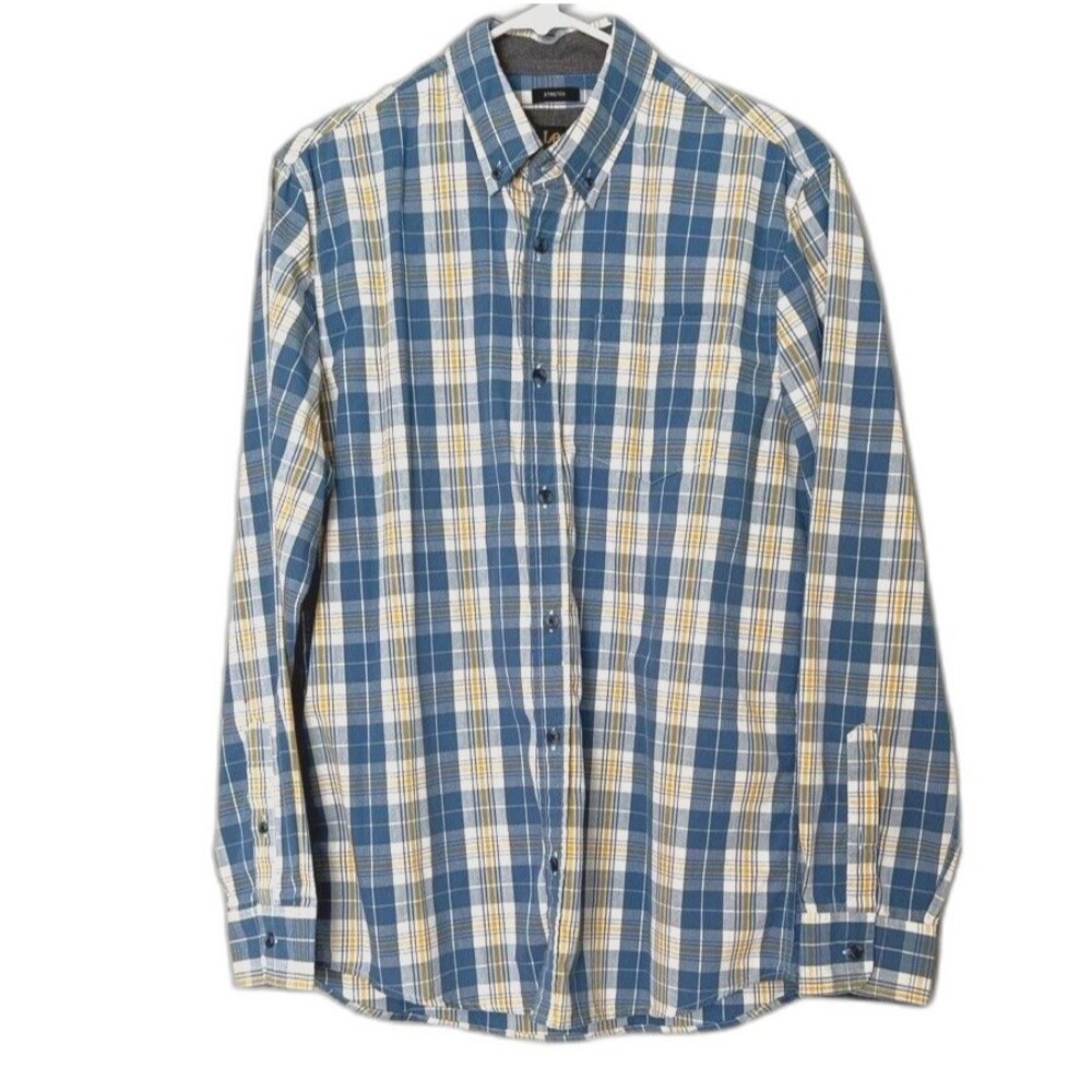 Men's Lee Regular Fit Stretch Plaid Long Sleeve Shirt Size M